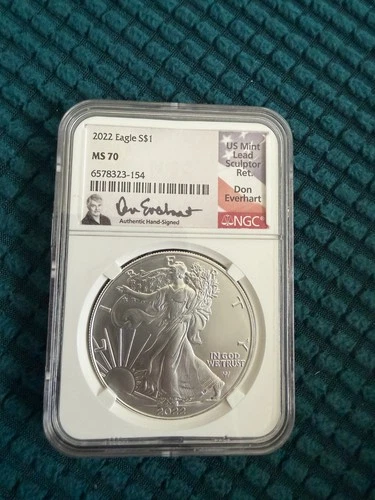 2022 $1 Silver Eagle NGC MS70 Don Everhart Signed Coin