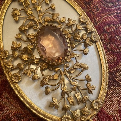 Vintage Ormolu 24 KT Gold Plated Jeweled Hand Mirror Brush  display picture 2