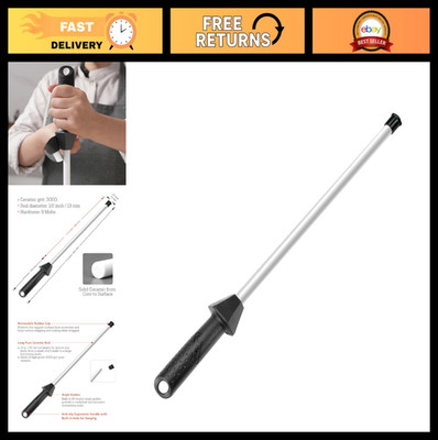 17.5'' Ceramic Sharpening Steel Rod with Angle Guides & Anti-Break Cap, Knife Sha