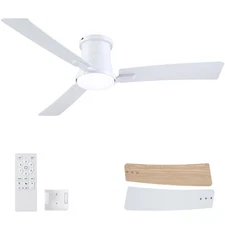 52 Inch Ceiling Fans with Lights,White Modern Flush Mount Ceiling Fans,Low Pr...