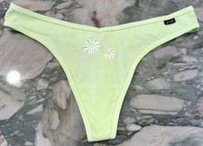 NEW Victoria Secret PINK Ribbed Cotton Thong Icy Lime Daisy Embroidery XL or XXL