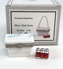 PHB Porcelain Hinged Trinket Box Styrofoam Cooler And Six Pack Beer