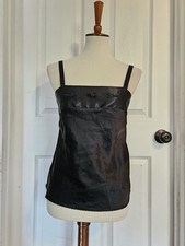 Vintage Black Satin Cami Tank Top Blouse With Bow Details Size Small