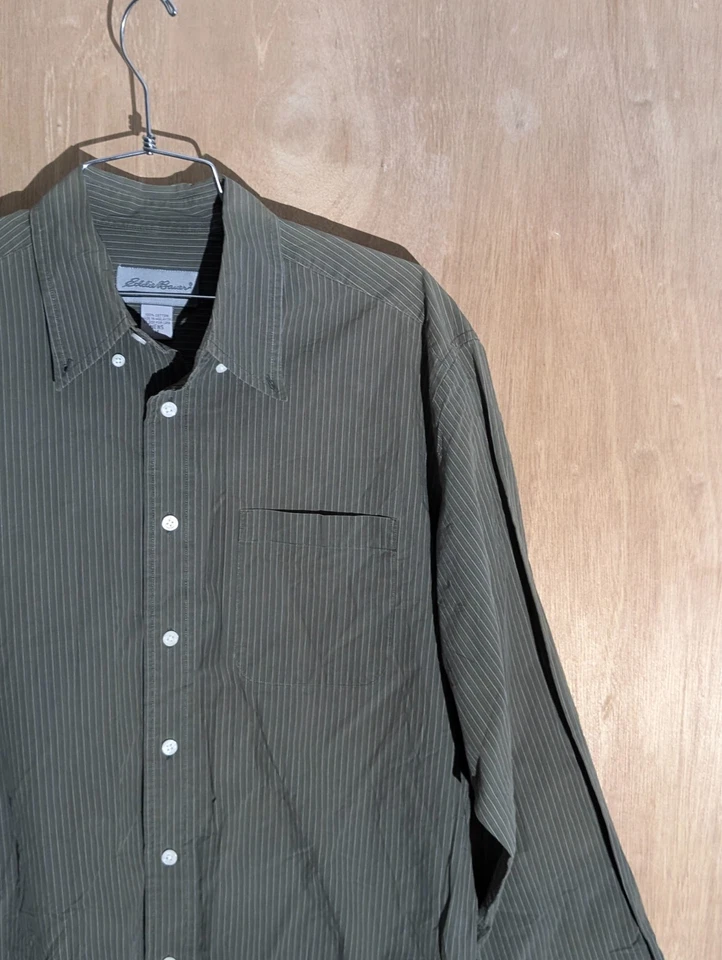 Eddie Bauer Camisa Abotonada Hombre Talla M Manga Larga Cuello Rayas Verde Foto 3 de 4