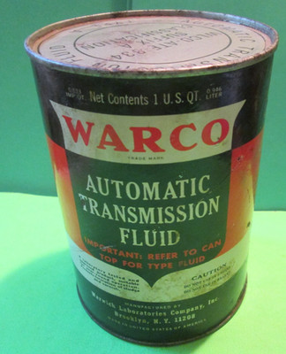 VINTAGE WARCO AUTOMATIC TRANSMISSION FLUID CARDBOARD CAN one QUART SIZE