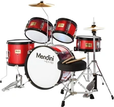 Mendini By Cecilio Kids - Starter Drums Kit w/Bass, Toms, Snare, Red Drum Set