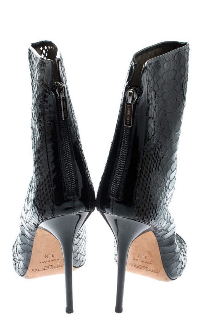 Jimmy Choo Auth Black Python Snake Back Zip Peep … - image 3