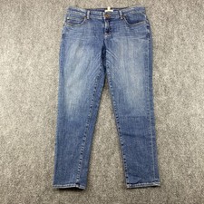 Eileen Fisher Jeans Womens 10 Blue Straight Leg Distress Stretch Denim USA Made
