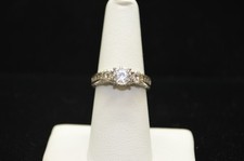 Sterling Silver Ring w/ Round Clear Stone  Embedded Accent Stone SZ6.75 FMF386