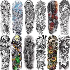 12 Sheets Full Arm Temporary Tattoo Sleeves Realistic Fake Tattoo Stickers