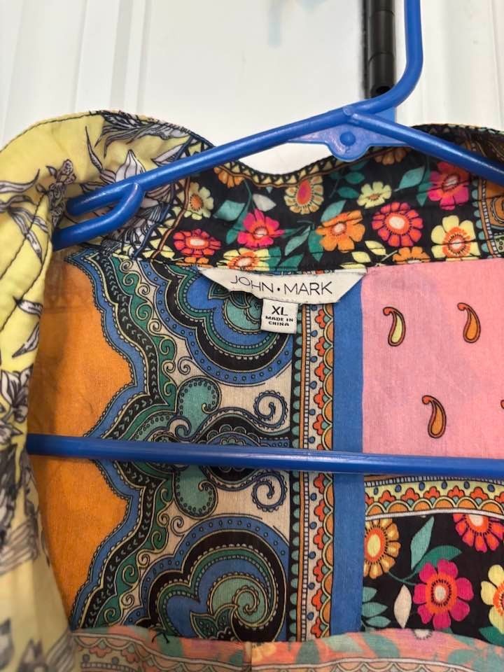 John Mark Patchwork Print Multicolor Patterned Sh… - image 2