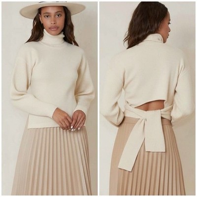 Jonathan Simkhai Cream Eleanor Turtleneck Wool Blend Open Back Tie Sweater