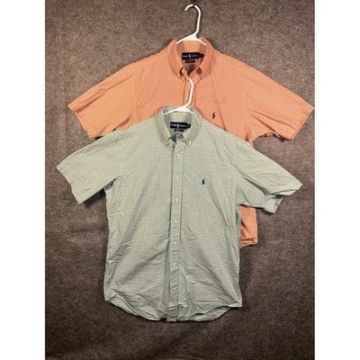 Ralph Lauren Mens Classic Fit Short Sleeve Check Button Down Shirt Bundle Size M