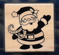 SANTA CLAUS HOLLY CAP CHRISTMAS HOLIDAY NEW Recollections Wood RUBBER STAMP