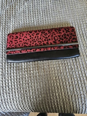 Talbots Women's Purse with Animal Print Leather Black Red Shoulder Bag Handbag