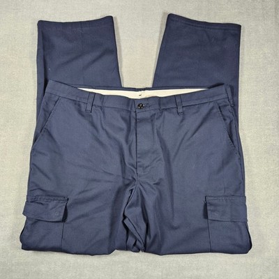 Aramark Authentic Mens Navy Blue Cargo Pants Stretch Adjustec 40x32 GP0821 Work