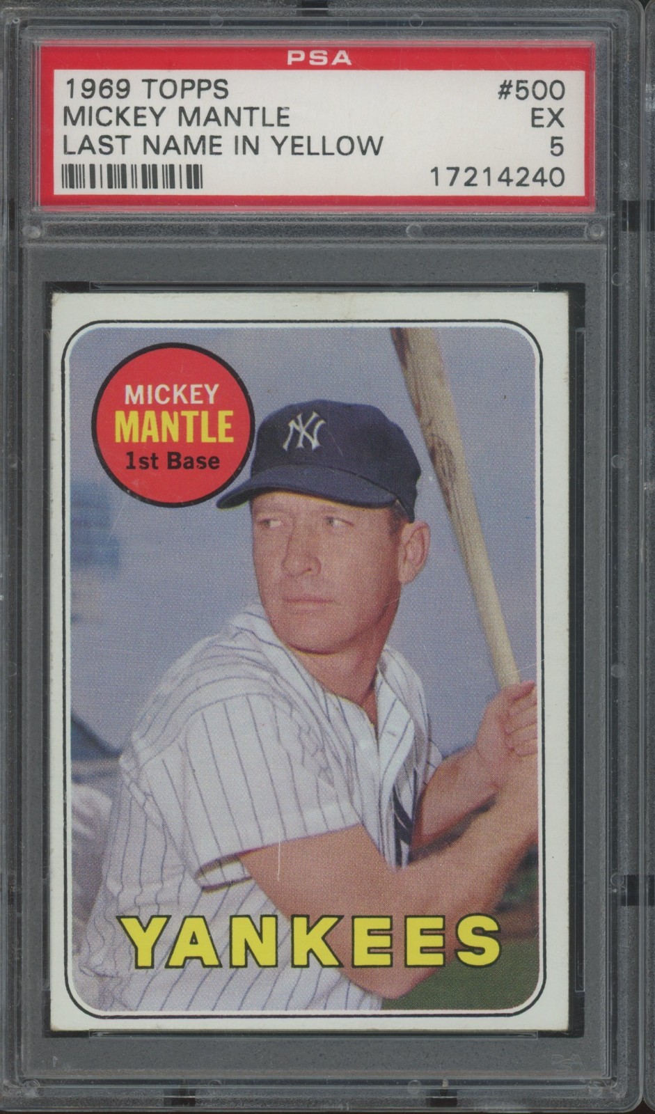 1969 Topps Last Name In Yellow #500 Mickey Mantle EX PSA 5 view 1