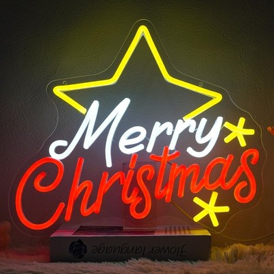 Virlusy Merry Christmas Neon Signs for Wall Small to Medium, Yellow White Red 