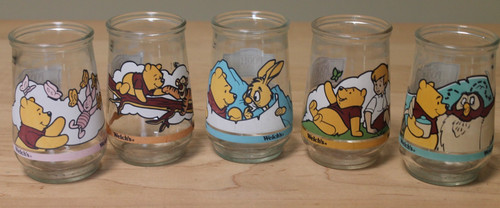 Vintage Lot of 5 Welch's Jelly Jar Glass Disney Winnie The Pooh Set