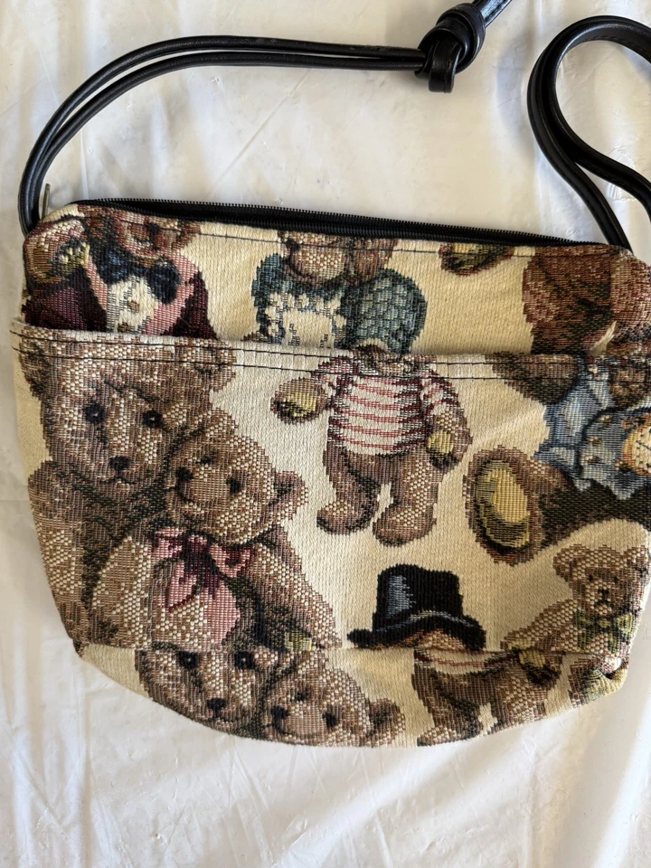 Bolso Bandolera Tapiz Oso de Peluche De Colección - Lindo Cartera de Hombro Retro Foto 2 de 4