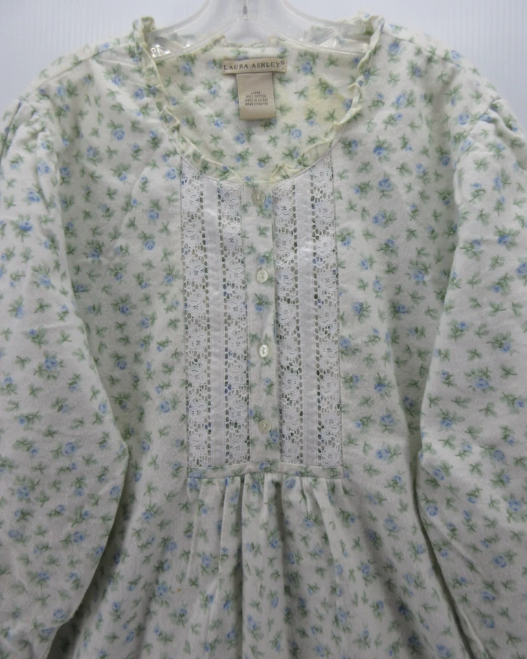 Vestido de dormir vintage Laura Ashley para mujer grande blanco camisón franela cabaña * Foto 2 de 4