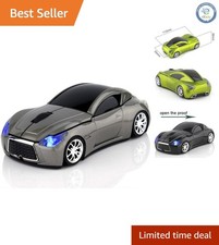 Compact Cordless Optical Mouse: Sports Car Shape with LED Lights, USB Compatible