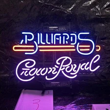  Billiards Crown Royal Neon Sign Light Beer Bar Wall Hanging Nightlight 20"x16"