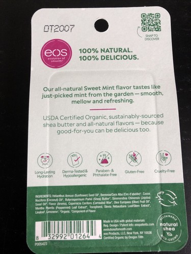 Bálsamo labial de karité EOS 100 % natural orgánico dulce menta dúo - 2 barras (NUEVO) - Imagen 2 de 2