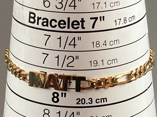 14k Gold 'MATT' Figaro ID Bracelet 7 3/4 Inches 7.7 grams - Picture 6 of 10