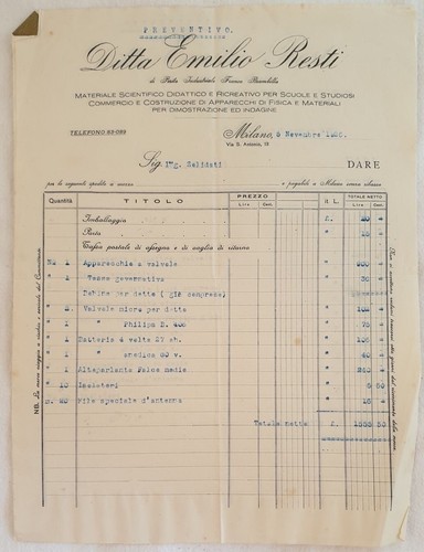 Invoice Ditta Emilio Your Scrap 5 November 1926 Material Scientific Schools - Picture 1 of 2