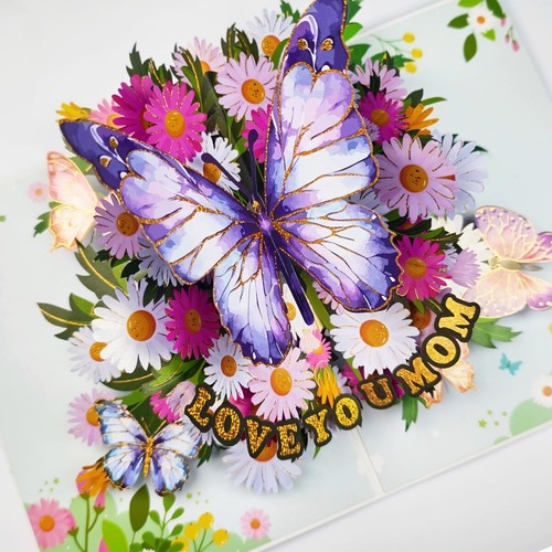 YOYOKIT Love You Mom 3D Pop Up Mothers Day Card Stunning Flower & Butterfly B...