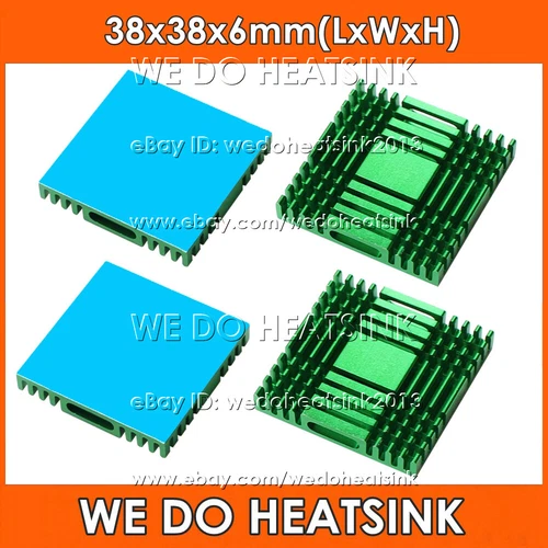 38x38x6mm Green Anodized Heatsink Radiator Cooler With Thermal Pad for CPU IC