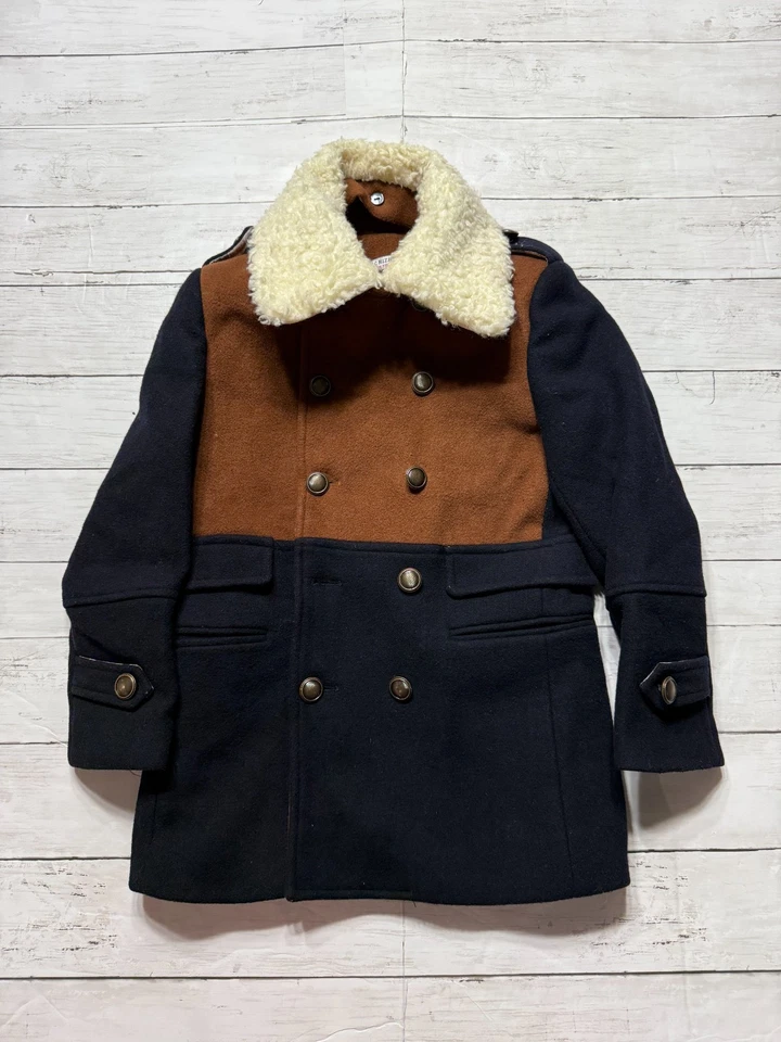 Chaquetón Isaac Mizrahi Niños Azul Marino Marrón Forrado Cómodo Lana Doble Pecho Talla 6 Foto 4 de 4