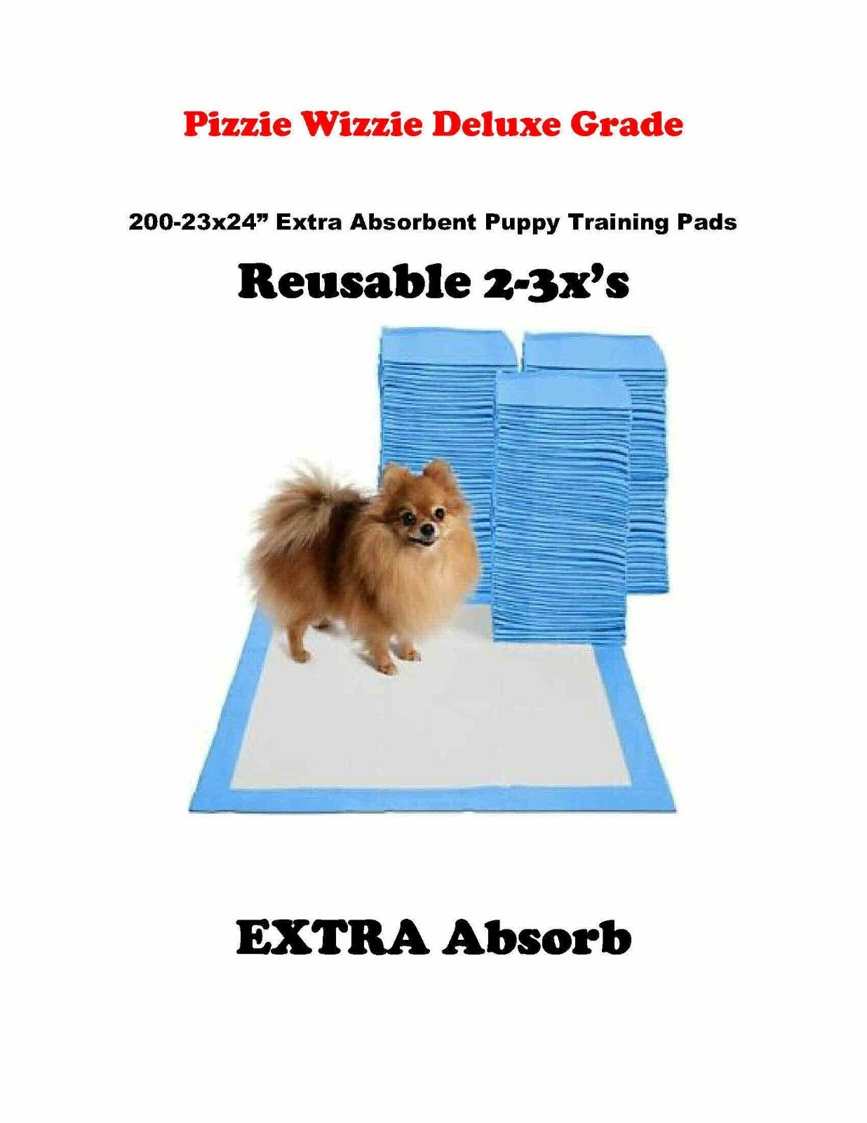 400ct 23x24" Flat Top Extra Absorbent Deluxe Puppy Pee Pads 4Ply Reuse