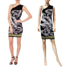 Versus Versace One Shoulder Black Knit Dress w/Silver Lion Chain 44 - 8