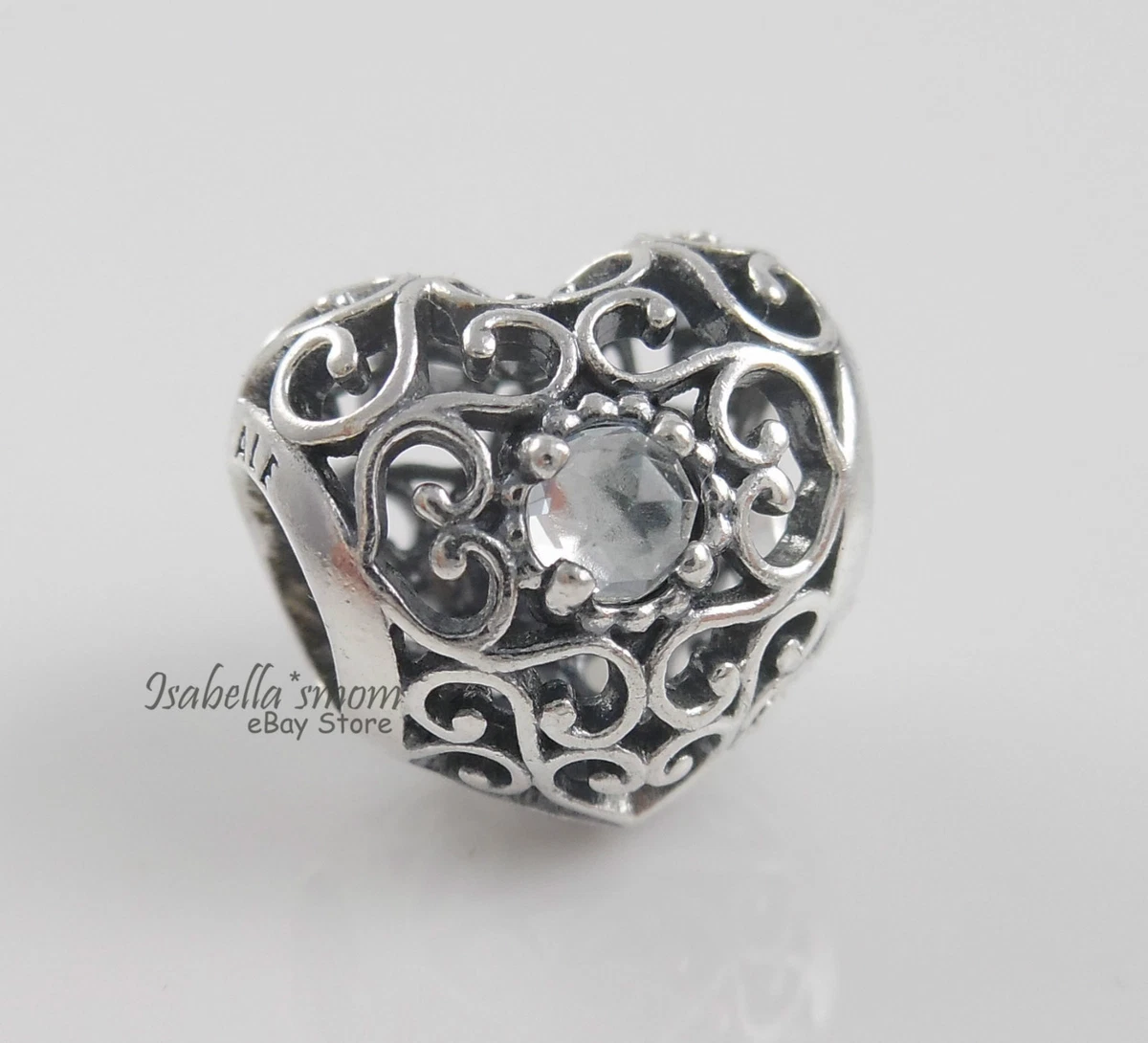 APRIL SIGNATURE HEART Genuine PANDORA Rock Crystal BIRTHDAY Charm