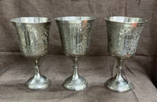 Vintage Z.Y. India World Gift Heavy Engraved , Brass Chalice Goblets (1671)