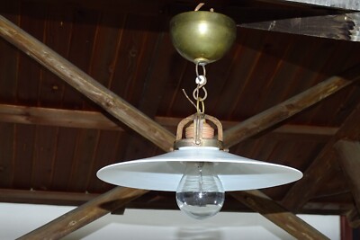 c.1935 EISEN DECKENLAMPE Eisenlampe Hängelampe mit Opal Milchglas Schusterschirm