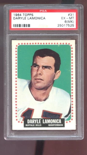 1964 Topps #31 Daryle Lamonica ROOKIE RC PSA 6 (MK) Graded Football Card Bills