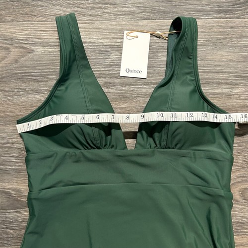 Quince Italian Plunge One-Piece Swimsuit Green Palm Medium Recycled Material - Picture 4 of 9