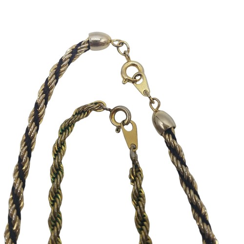 Lot of 2 Necklaces Gold Tone with Black Braiding and a Black Pendant Fashion - Picture 2 of 8