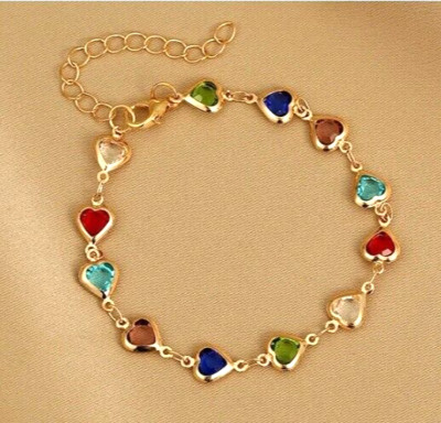 Gold minimalistisches zierliches zartes Kettenarmband mit bunten Herzen Sale