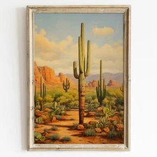 Abstract Cactus Wall Art Green Cactus Painting Desert Landscape Print Cactus ...