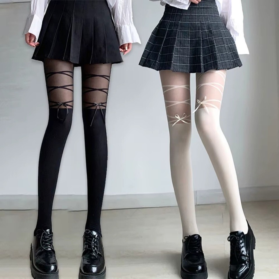 MALLAS CON CORREAS DE CORBATA ESTILO BALLET MEDIAS FALSAS HASTA EL MUSLO