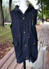 Zenana Hooded Vest Women Small Drawcord Waist Pockets Full Zip Blue Casual