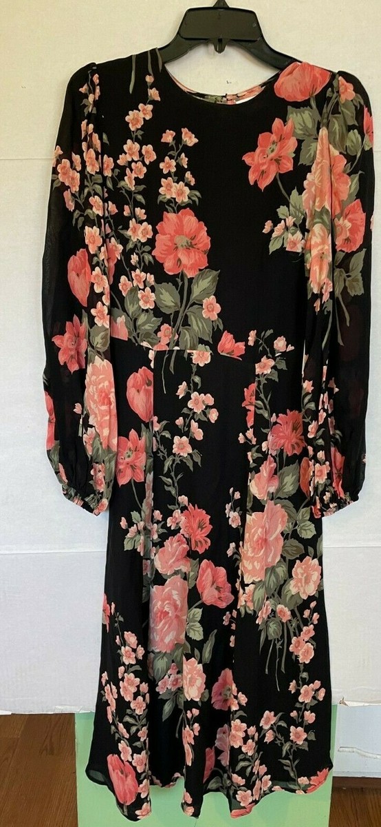 REFORMATION Louise Black Floral Print Puff Sleeve LUANNE