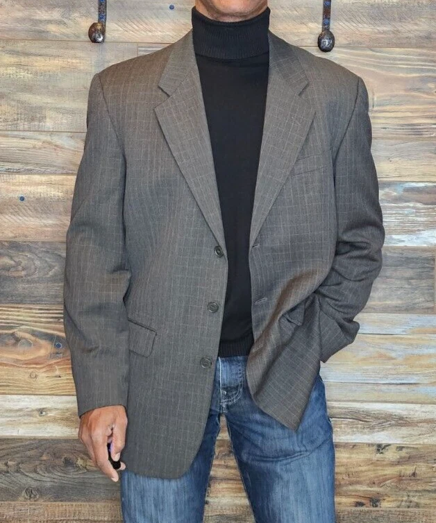 Chaqueta Blazer Yves Saint Laurent 100% Lana Taupe Cuadros Talla 43R Foto 3 de 4