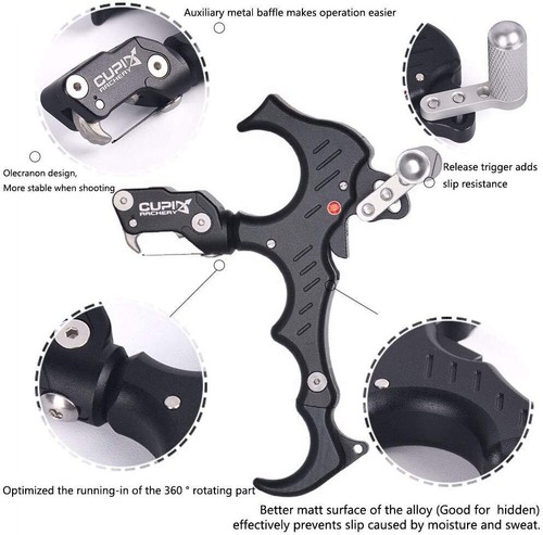 360° Release Aids Rotation 3&4 Finger Grip Adjustable Archery Compound Bow Thumb - Picture 19 of 26