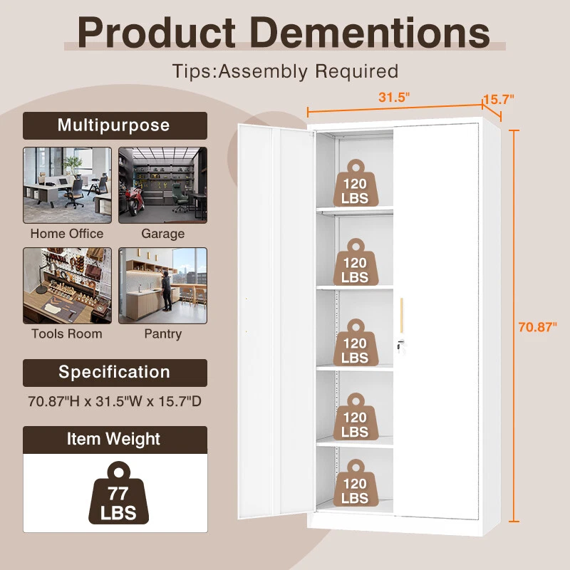 Armario de almacenamiento de metal con mango largo, 71 armario de almacenamiento con cerradura para el hogar Foto 2 de 4