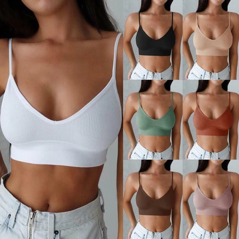 Fashion Comfortable Breathable Black V Neck Bralette Camisole Sports Crop  Top Strap Underwear Bra - China Underwear and Bra price